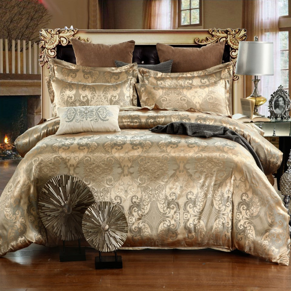 Luxury jacquard bedding set with intricate patterns
